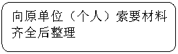 圆角矩形:向原单位（个人）索要材料齐全后整理